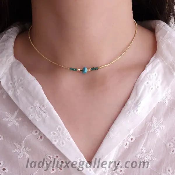 گردنبند ظریف با سنگ فیروزه