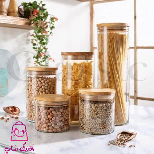 بانکه حبوبات درب بامبو شیشه ای — تصویر ۲