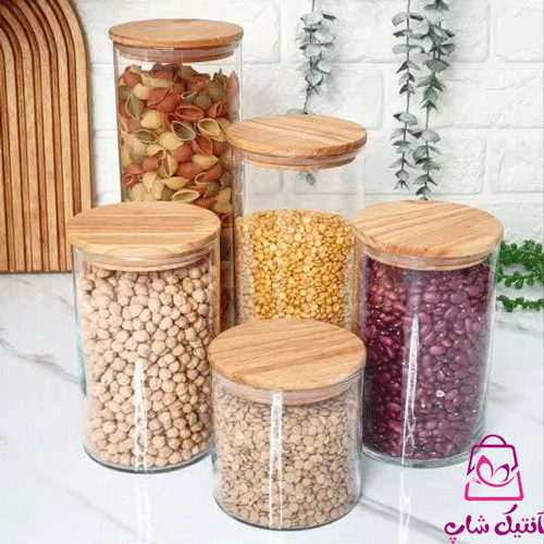 بانکه حبوبات درب بامبو شیشه ای — تصویر ۳