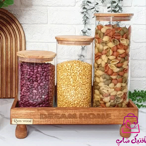 بانکه حبوبات درب بامبو شیشه ای — تصویر ۶