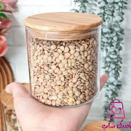 بانکه حبوبات درب بامبو شیشه ای — تصویر ۴