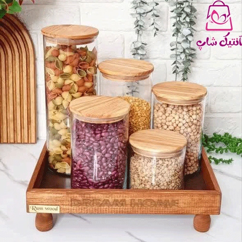 بانکه حبوبات درب بامبو شیشه ای — تصویر ۵