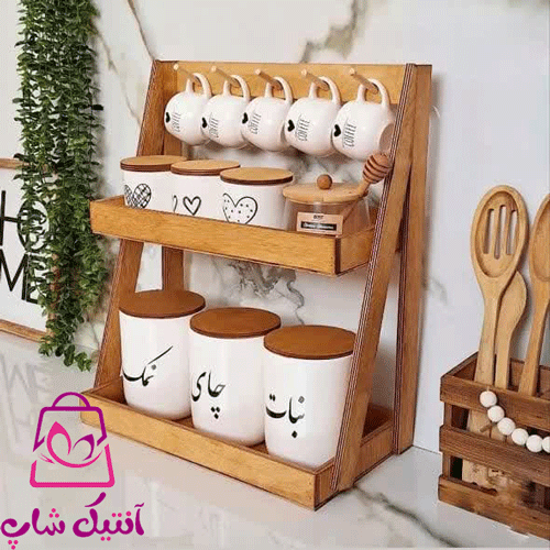استند دو طبقه چوبی آویز دار