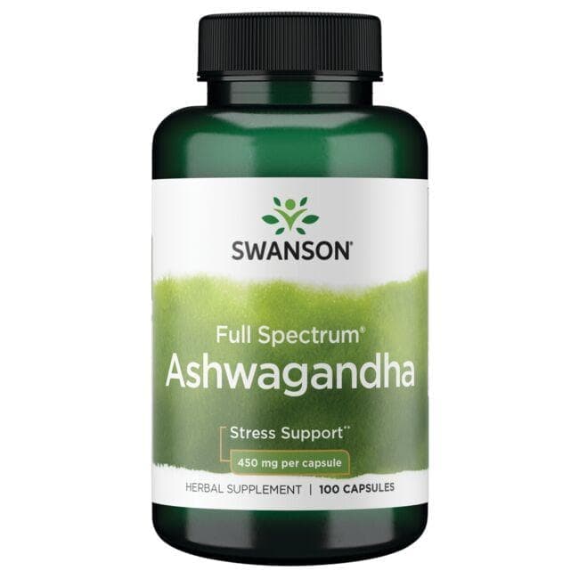 کپسول فول اسپکتروم آشواگاندا 450 میلیگرم سوانسون بسته 100 عددی (SWANSON Premium Full Spectrum Ashwagandha 450 mg 100 Capsules)