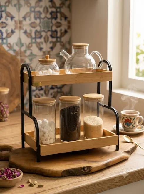 استند رومیزی کابینتی 2طبقه چوب و فلز