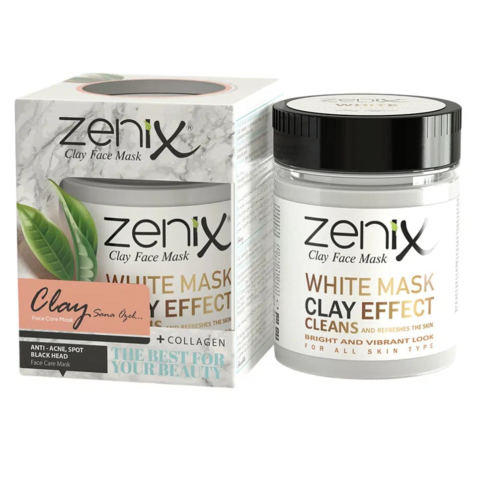 ماسک صورت خاک رس سری طبیعی سفید زنیکس zenix clay mask natural series white وزن 190 گرم