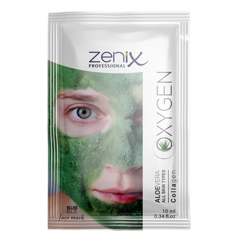ماسک صورت فومی حاوی اکسیژن و آلوئه ورا ساشه‌ای زنیکس zenix face care mask oxygen aloe vera sachets حجم 10 میلی لیتر