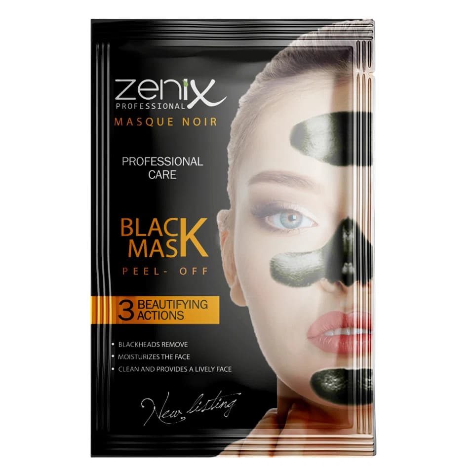 ماسک صورت زغالی لایه بردار ساشه‌ای زنیکس zenix peel off face mask black sachets وزن 15 گرم
