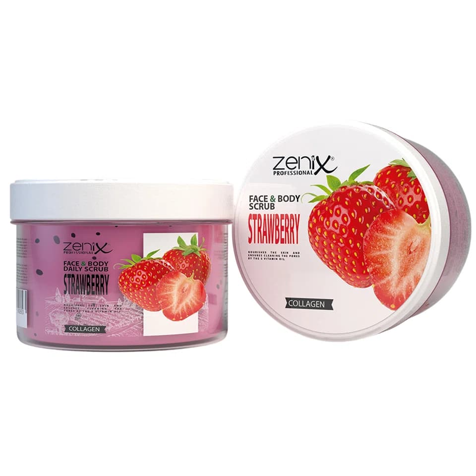 اسکراب صورت و بدن زنیکس رایحه توت فرنگی zenix face skin care daily scrub strawberry حجم 275 میلی لیتر — تصویر ۲
