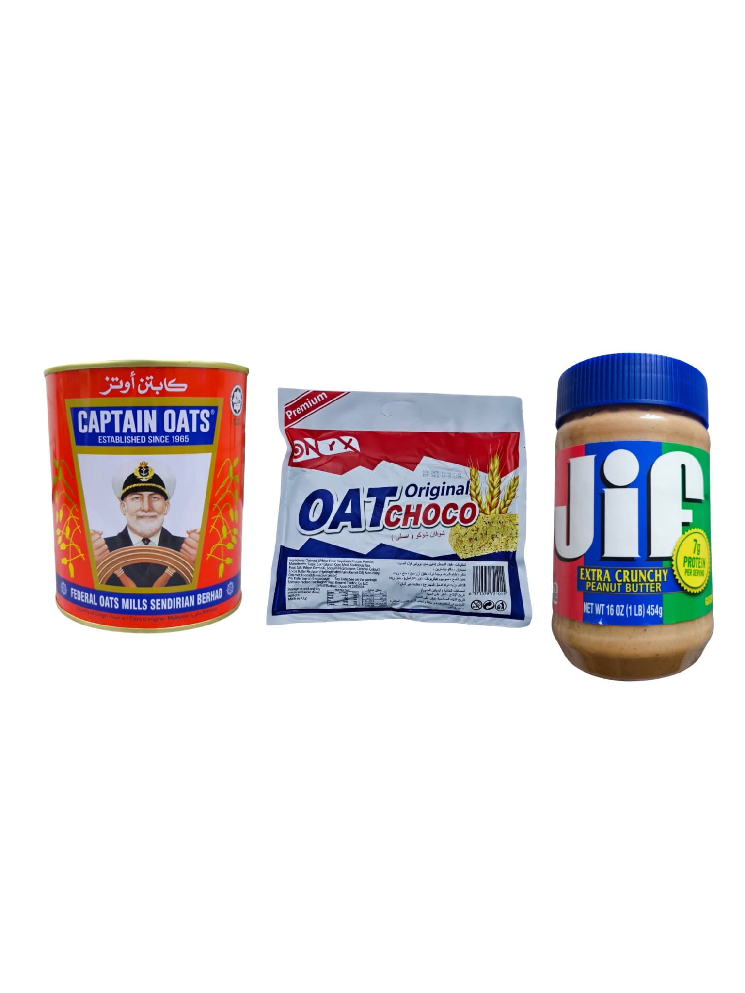 پک صبحانه رژیمی (کره بادام‌زمینی جیف کرانچی + اوت شوکو + جو دوسر کاپیتان)