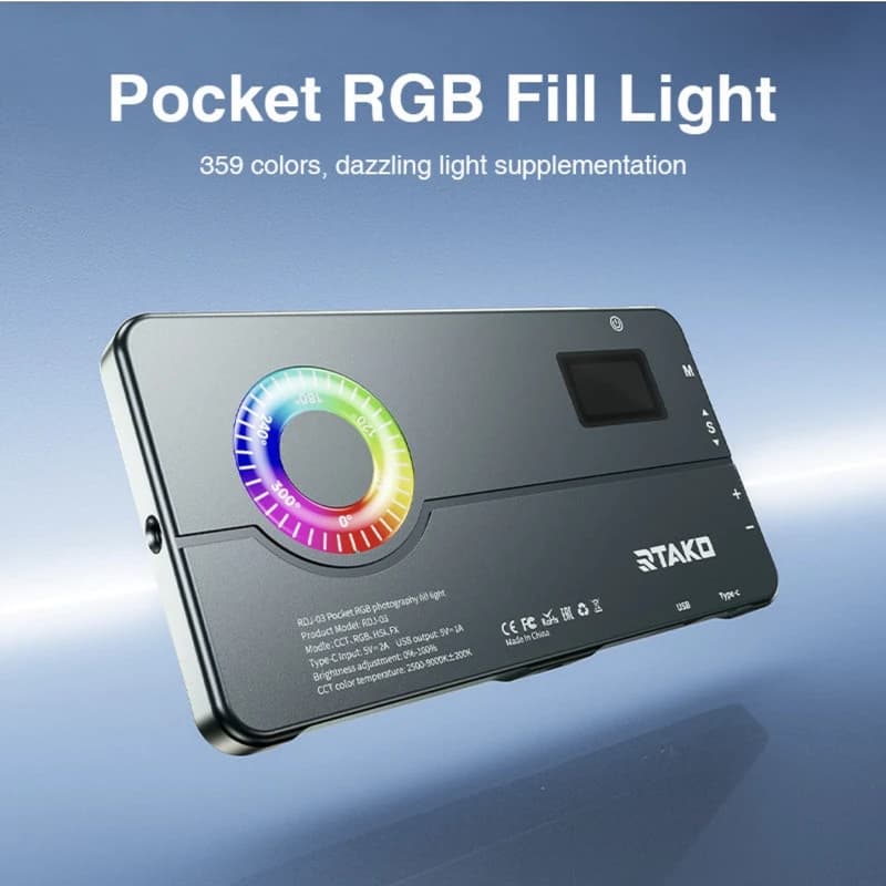 نور ثابت LED RGB جیبی رتاکو مدل RDJ-03 مناسب عکاسی و فیلم‌برداری — تصویر ۵