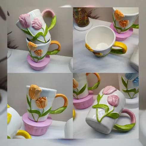 ماگ سرامیکی برجسته طرح گل 4رنگ — تصویر ۳