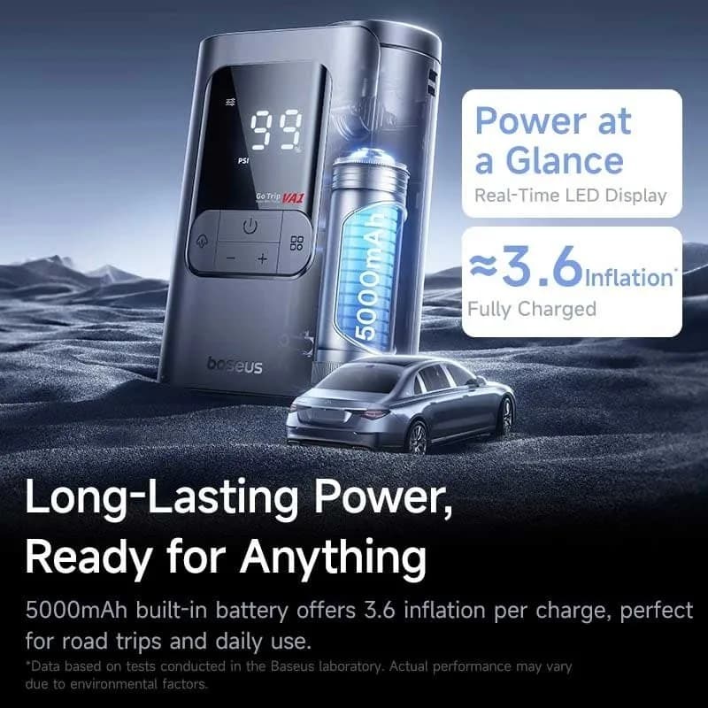 پمپ باد شارژی خودرو بیسوس مدل GoTrip VA1 توان ۸۲ وات با چراغ قوه LED — تصویر ۷