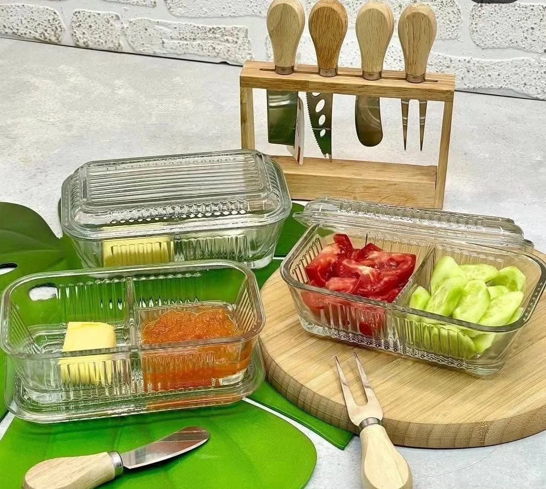 ظرف مرباخوری دو خانه شیشه‌ای درب‌دار — تصویر ۲