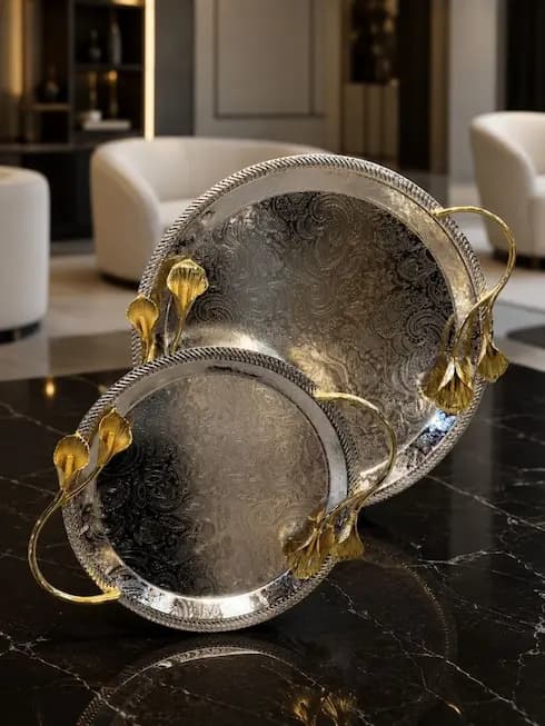 سینی پذیرایی استیل طرح دار وارداتی در 2 سایز — تصویر ۲