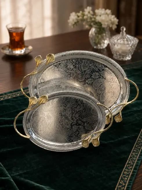 سینی پذیرایی استیل طرح دار وارداتی در 2 سایز — تصویر ۵