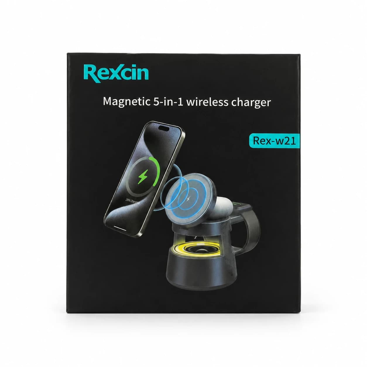 شارژر بی‌سیم و اسپیکر بلوتوثی ۵ در ۱ رکسین مدل REX-W21 — تصویر ۶