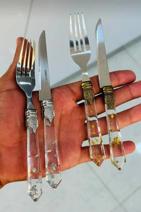 کارد و چنگال میوه خوری اکرولیک 2 رنگ