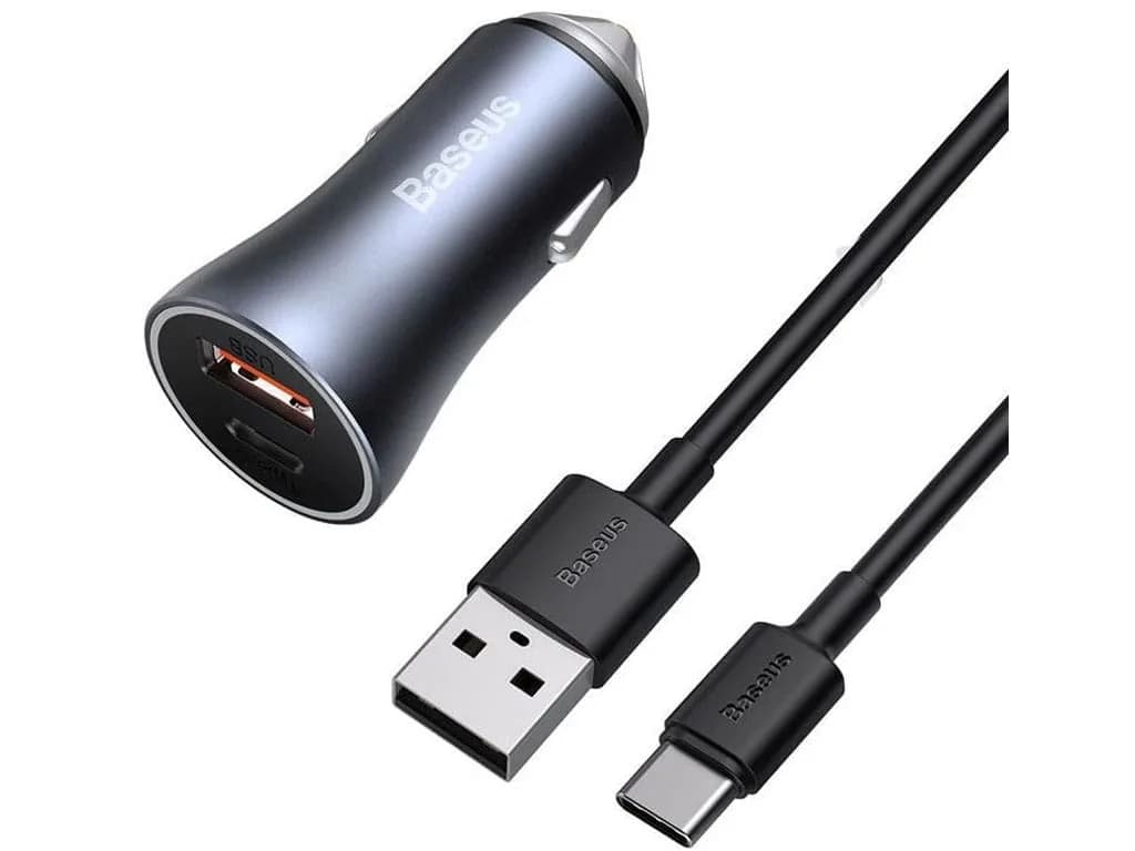 شارژر فندکی 40 وات بیسوس مدل Golden Contactor Pro TZCCJD-0G به همراه کابل USB-C