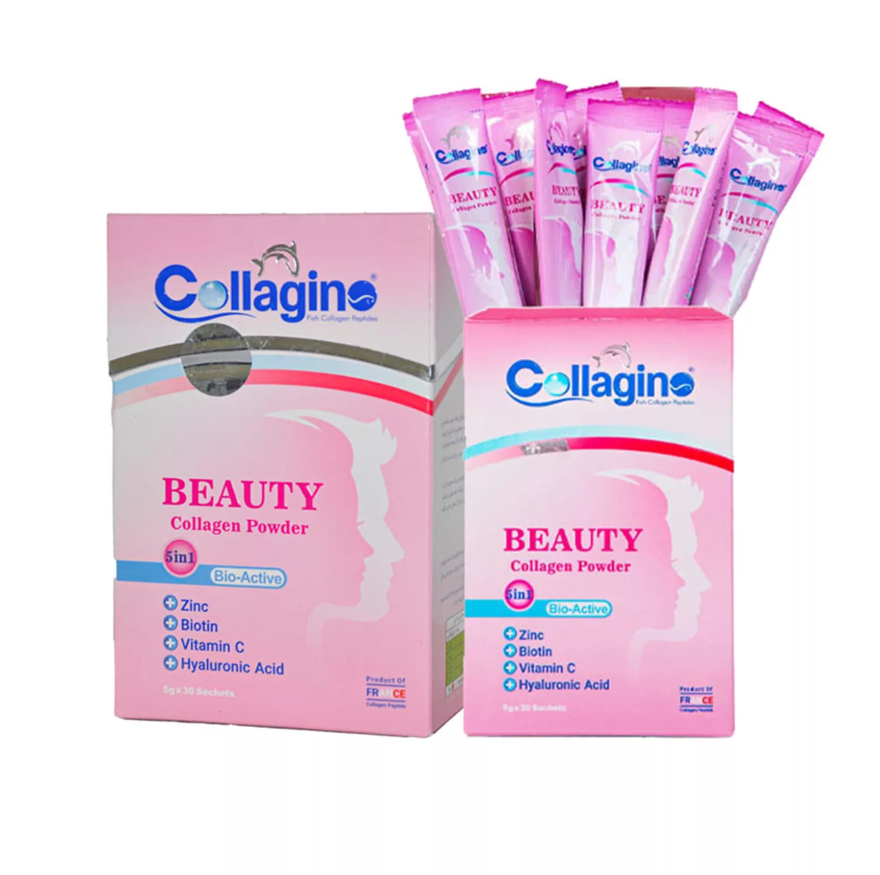 پودر کلاژن تقویتکننده پوست، مو و ناخن کلاژینو بیوتی مدل Beauty حاوی کلاژن پپتاید ماهی، ویتامین سی، زینک، بیوتین و هیالورونیک اسید، مکمل 5 در 1 ضدپیری و آنتیاکسیدان ساخت فرانسه، بسته 30 عددی — تصویر ۵