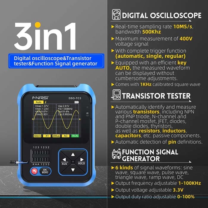اسیلوسکوپ، تستر و سیگنال ژنراتور FNIRSI مدل DSO-TC3 — تصویر ۸