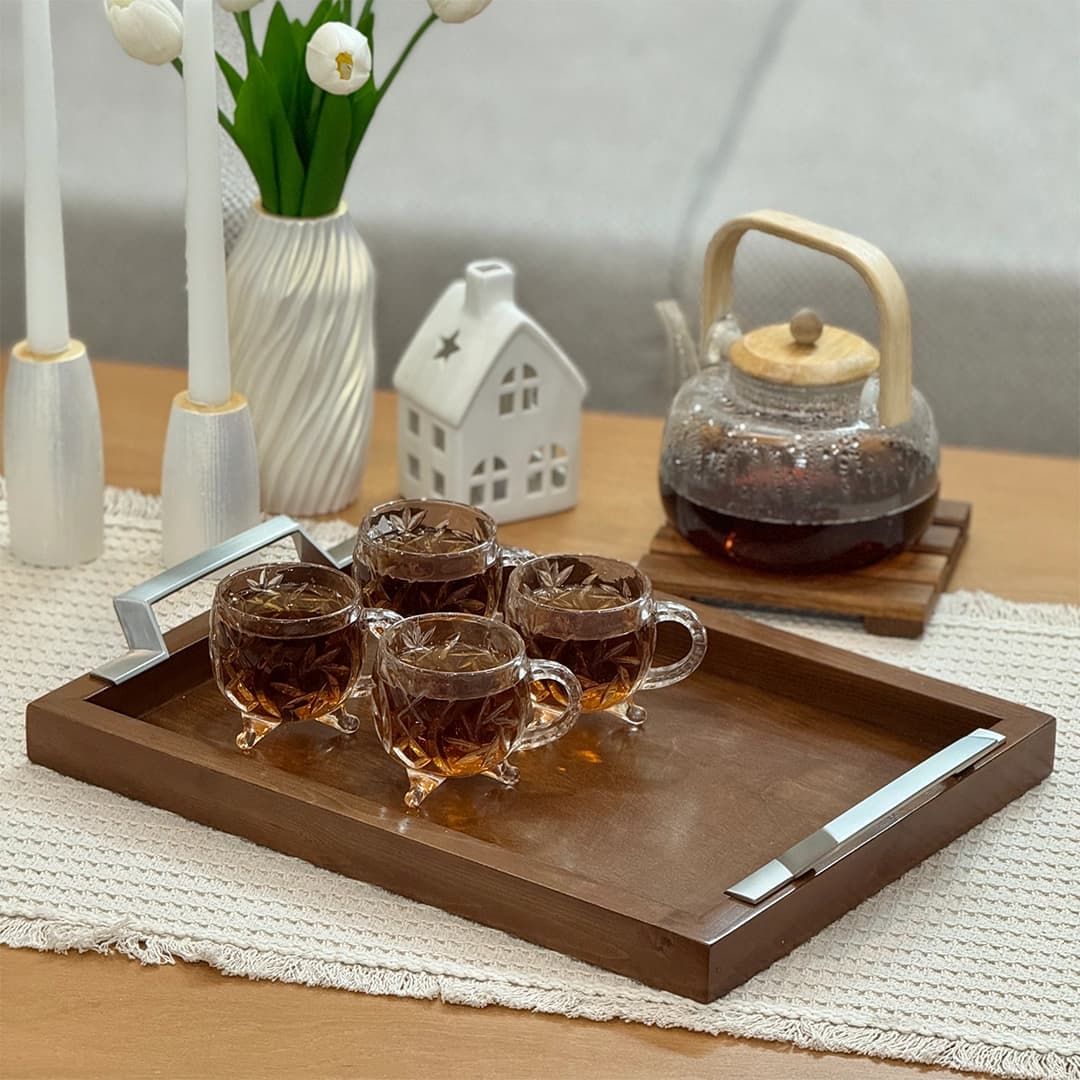 سینی چوبی دستگیره هرمس نقره ایی — تصویر ۸