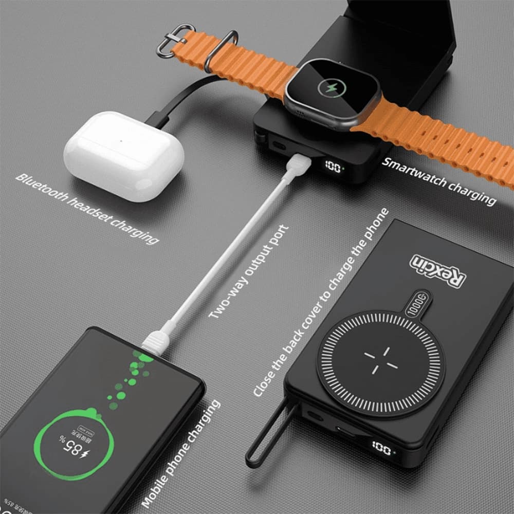 پاوربانک بی سیم و پایه شارژ رکسین مدل STAND REX-WP11 ظرفیت 10000 میلی آمپر — تصویر ۴