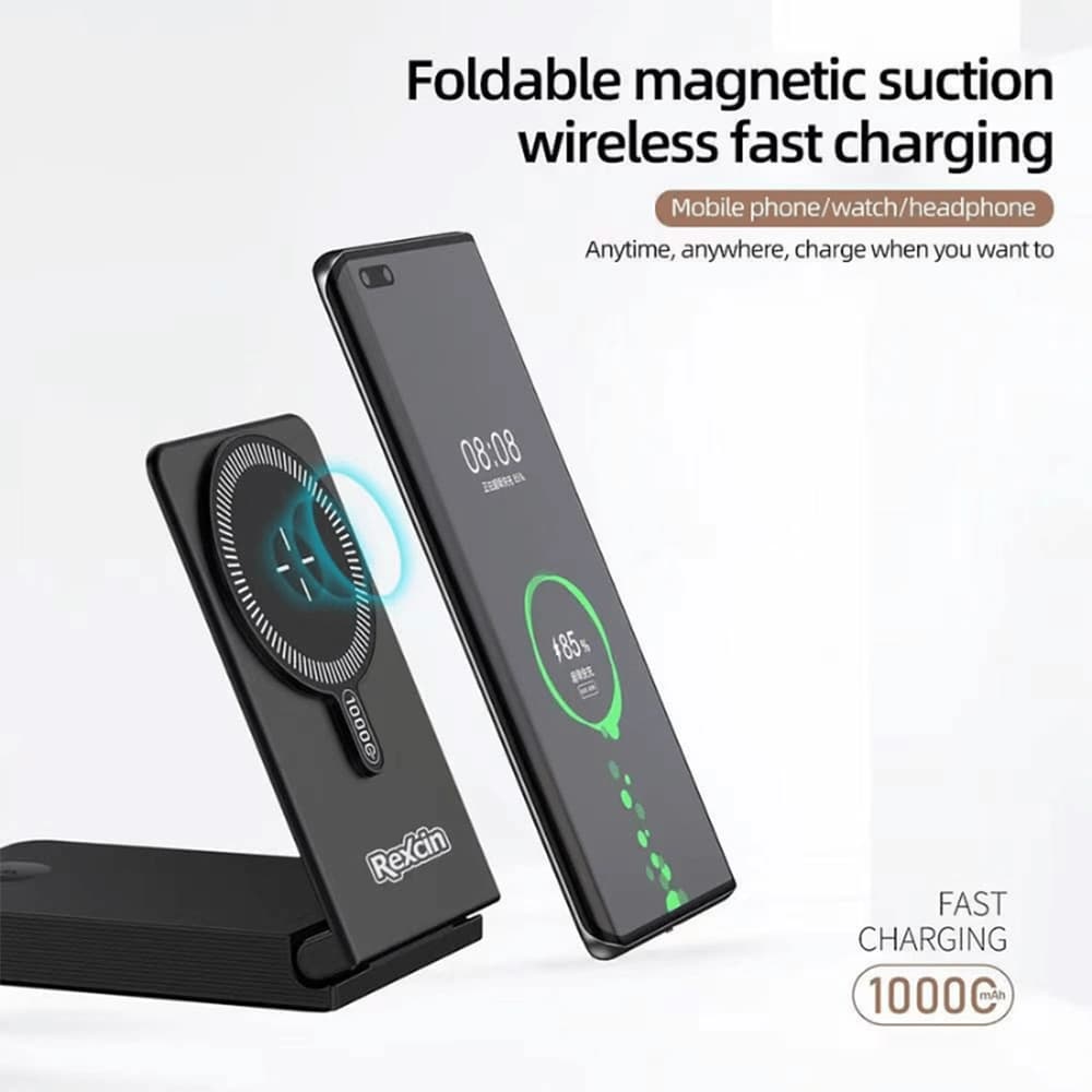 پاوربانک بی سیم و پایه شارژ رکسین مدل STAND REX-WP11 ظرفیت 10000 میلی آمپر — تصویر ۵