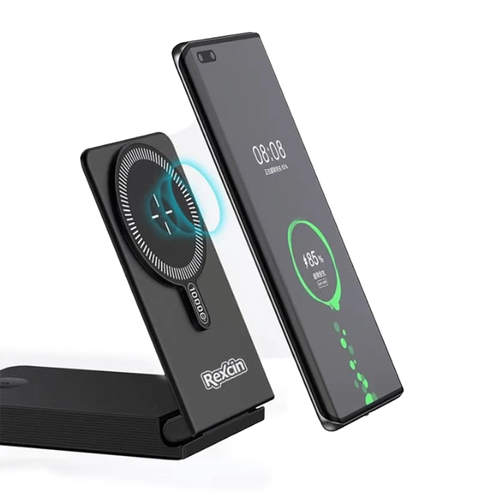 پاوربانک بی سیم و پایه شارژ رکسین مدل STAND REX-WP11 ظرفیت 10000 میلی آمپر