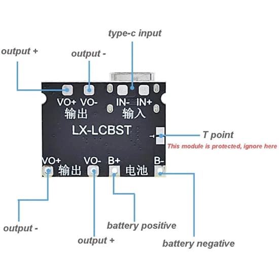 ماژول شارژر باتری لیتیومی با خروجی قابل تنظیم 4.2 الی 28 ولت و ورودی Type-C مدل LX-LCBST — تصویر ۳