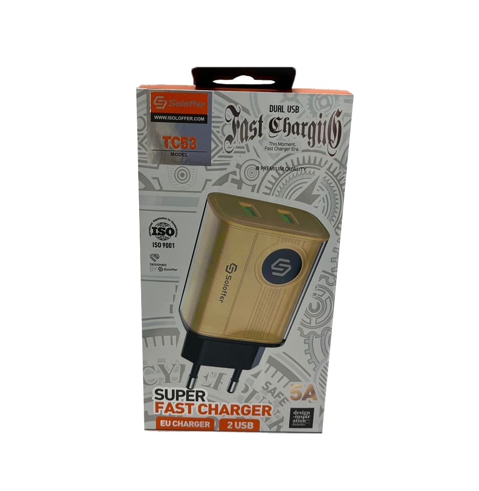 شارژر دیواری دوپورت همراه با کابل تایپ سی Soloffer TC-53 fast charger