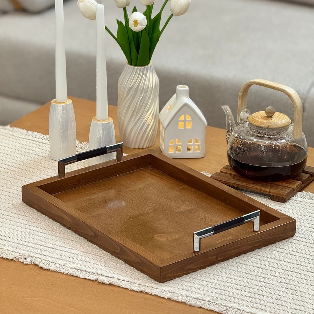 سینی چوبی دستگیره آنتیک