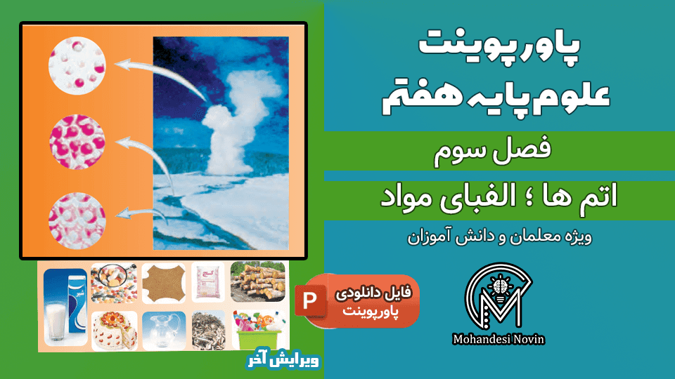 پاورپوینت اتم ها الفبای مواد – فصل 3 علوم پایه هفتم (23 اسلاید)