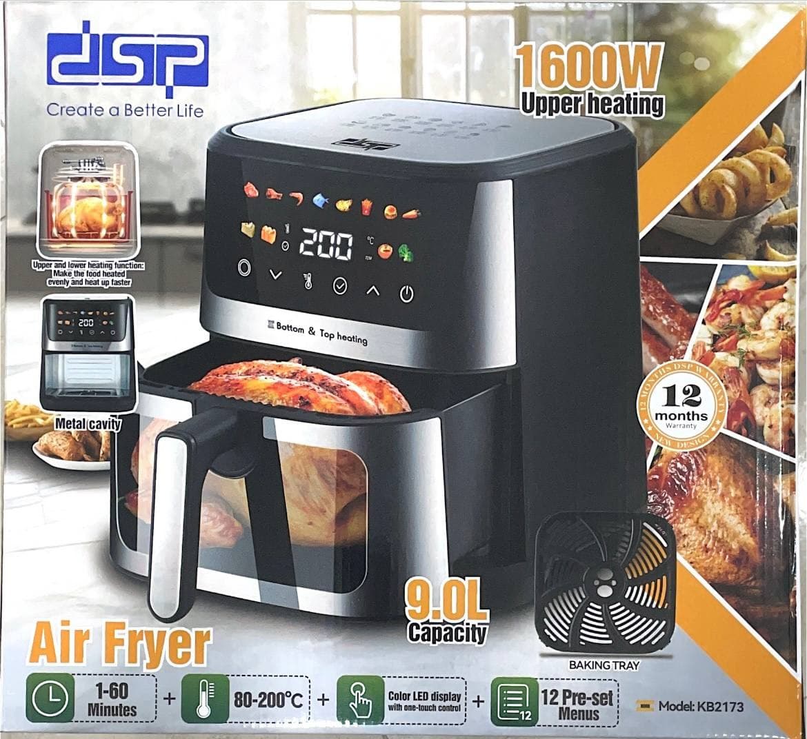 سرخ کن بدون روغن ۹ لیتر ۲ المنت dsp مدل KB2173