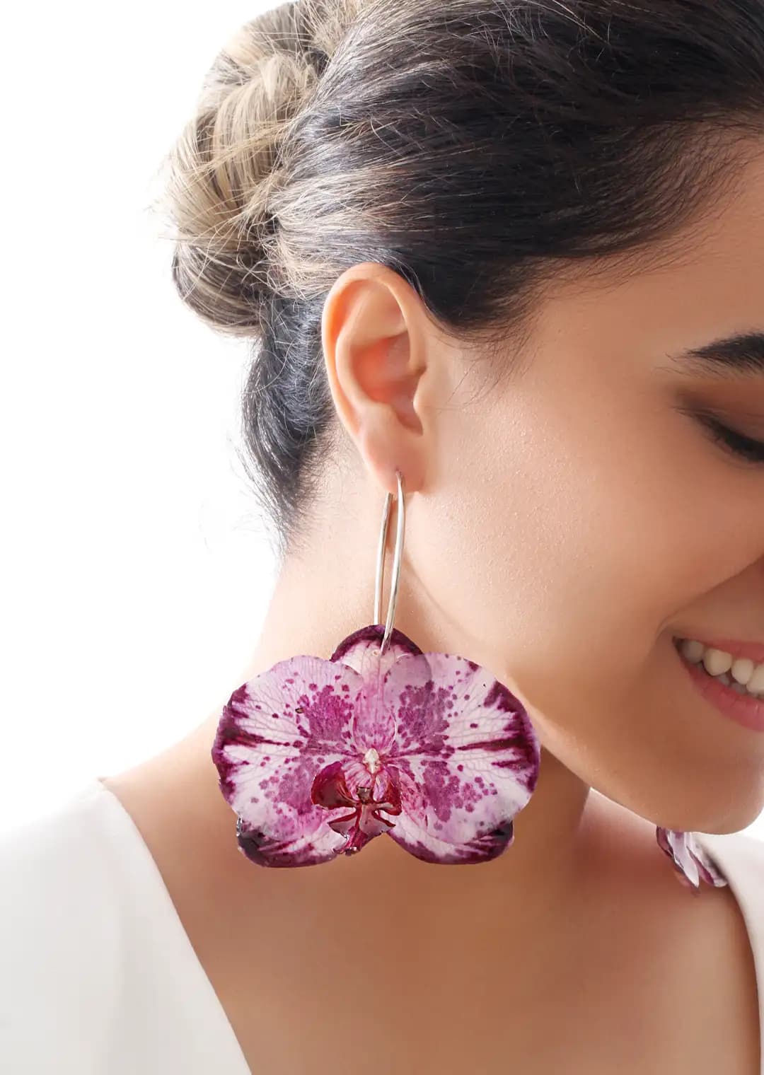گوشواره حلقه‌ای ارکیده طبیعی مدل آرسینه