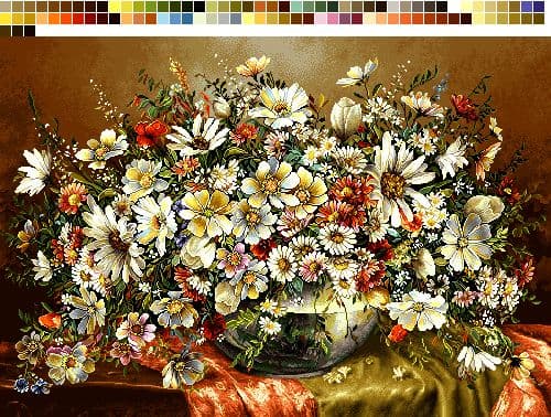 نخ و نقشه تابلوفرش طرح گل های فراوان