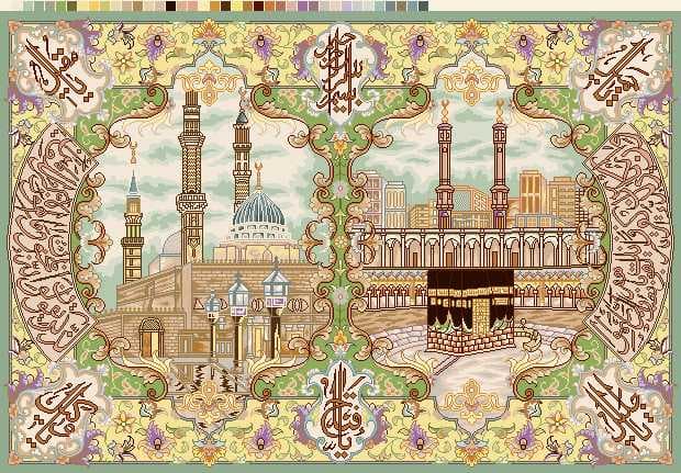 نخ و نقشه تابلوفرش طرح ان یکاد مکه و مدینه تزیینی