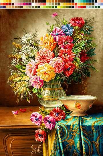 نخ و نقشه تابلوفرش طرح رزهای گلدان شیشه ای