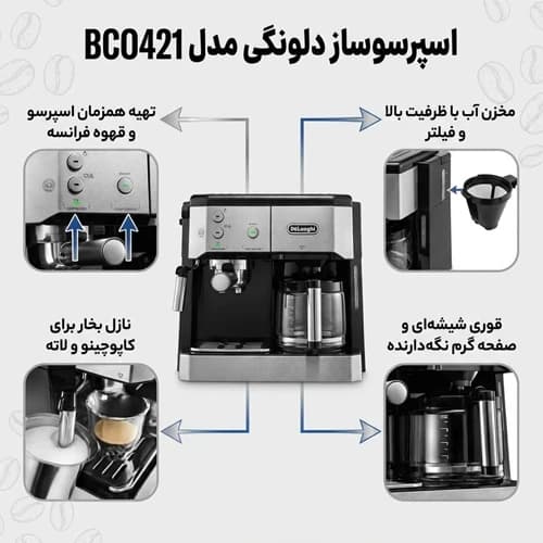 اسپرسوساز 1200 میلی‌لیتری دلونگی مدل BCO421 — تصویر ۶