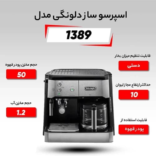 اسپرسوساز 1200 میلی‌لیتری دلونگی مدل BCO421 — تصویر ۴
