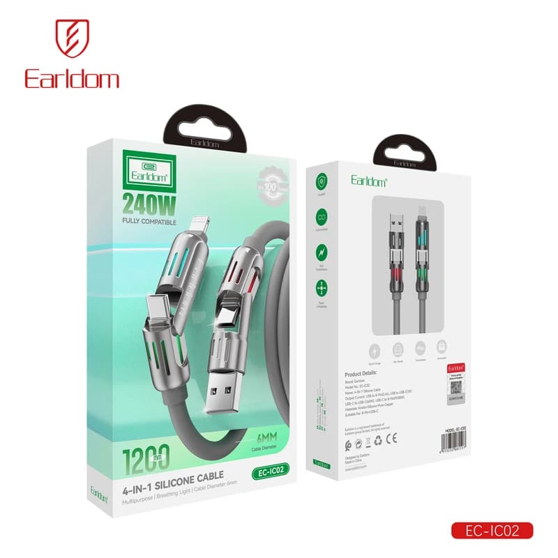 کابل شارژ ارلدام مدل EC-IC02 (چندکاره، طول 1.2 متر، 240 وات، PD، فست) — تصویر ۲