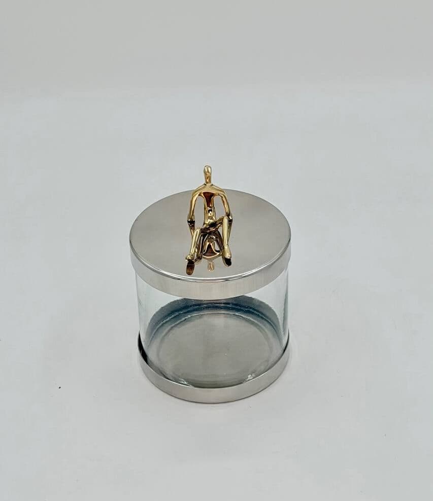 بانکه شیشه ای سایز کوچک استیل برنج طرح ژستو کد 3066
