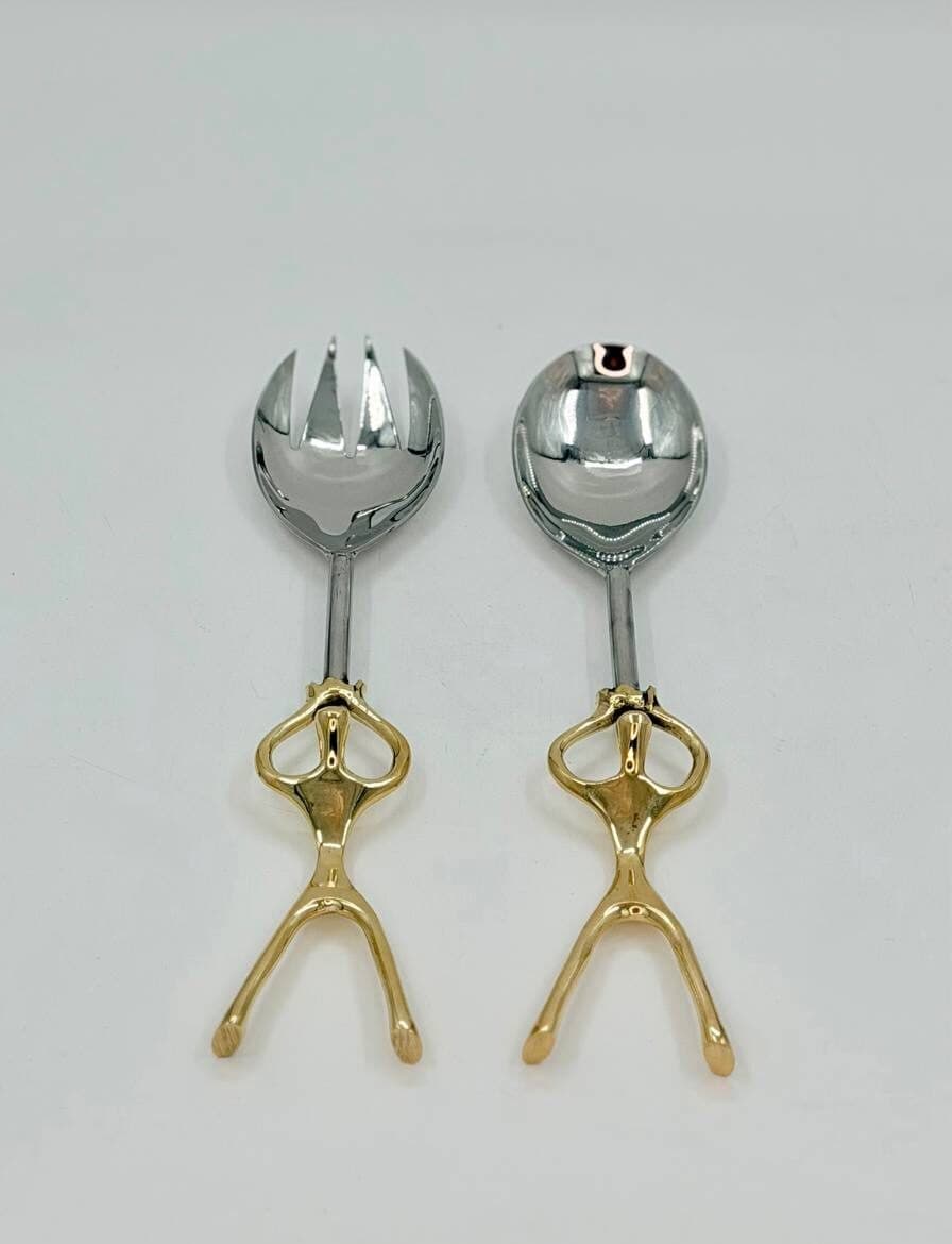 قاشق چنگال آجیل خوری استیل برنج طرح ژستو کد 3096
