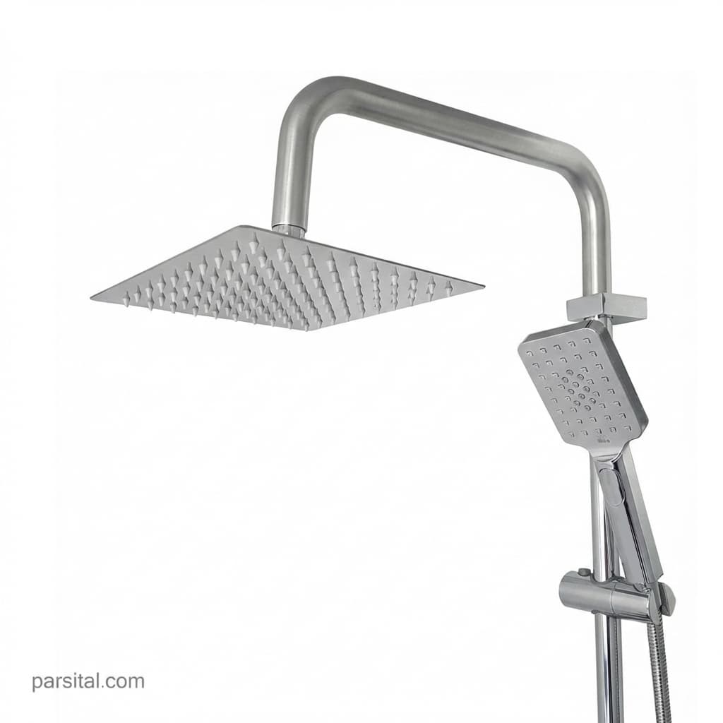 علم یونیکا دوکاره کی دبلیو سی مدل اوراکل مربع کروم مات با سردوش 20cm — تصویر ۳