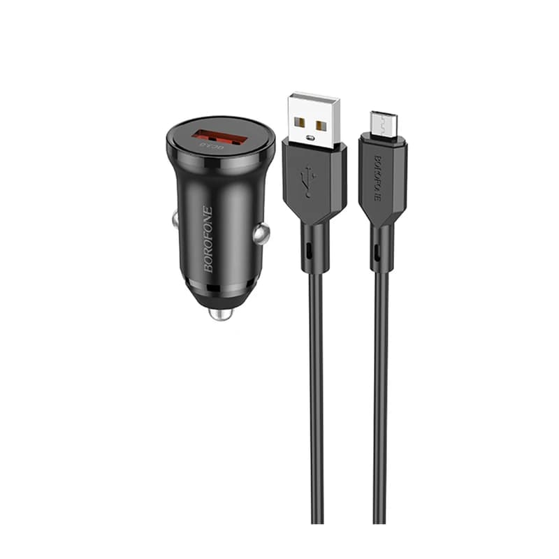 شارژر فندکی بروفون مدل BZ18 QC3.0 18W به همراه کابل تبدیل MICROUSB