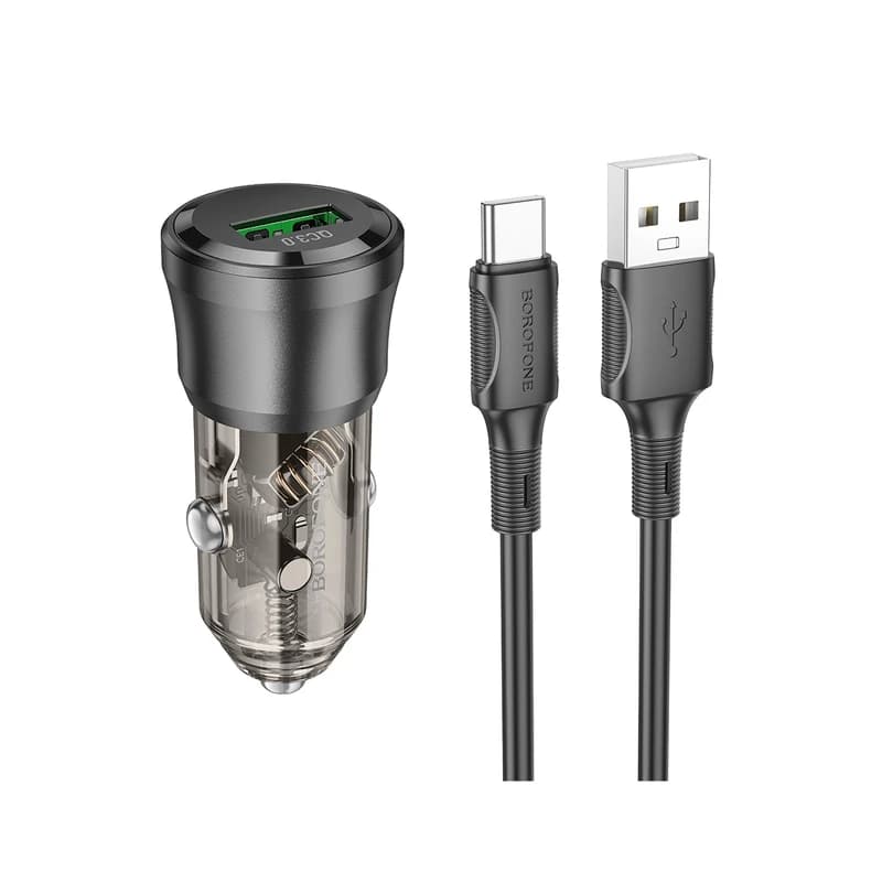 شارژر فندکی 18 وات بروفون مدل BZ23 QC3.0 به همراه کابل تبدیل usb-c