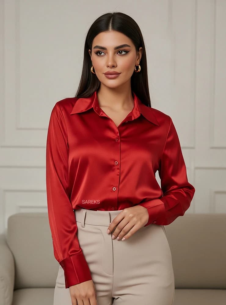 شومیز زنانه ساتن ابریشم رنگی — تصویر ۳