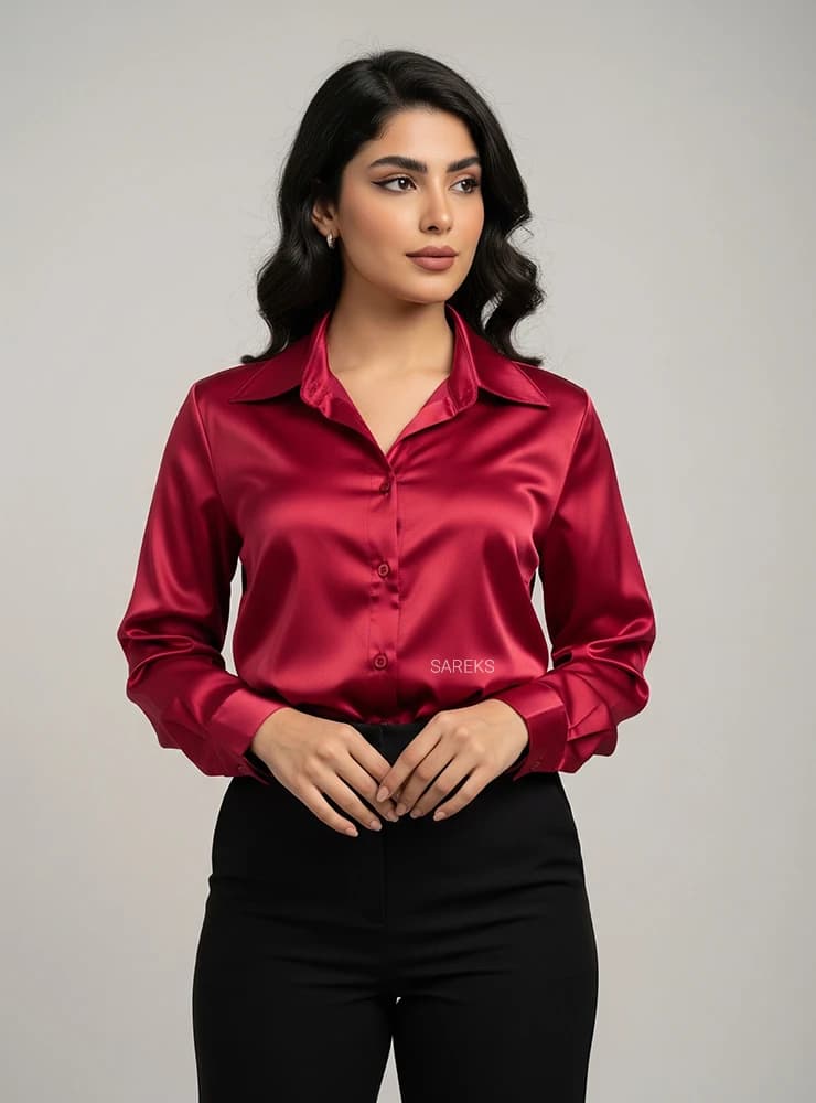 شومیز زنانه ساتن ابریشم رنگی — تصویر ۵