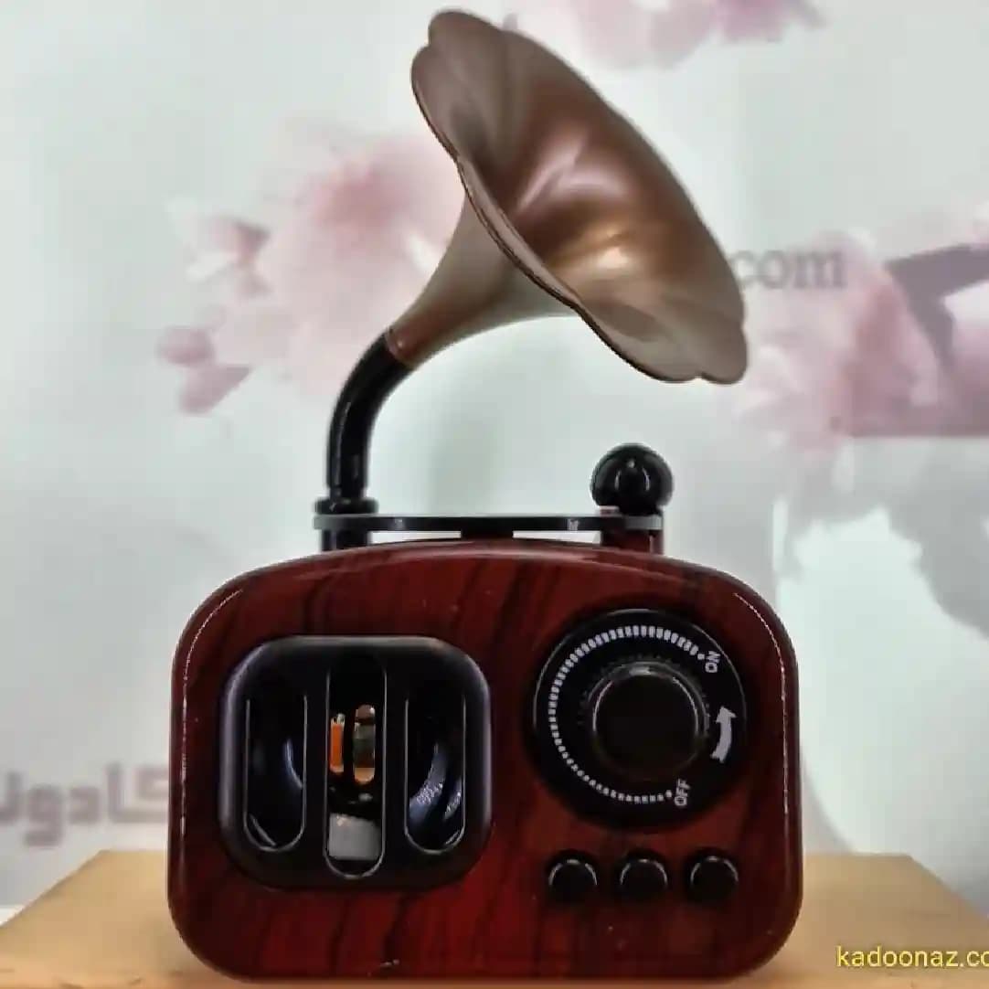 دکوری – جعبه موسیقی و موزیکال باکس گرامافون قدیمی متحرک قهوه ای طلائی