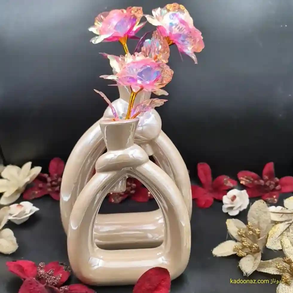 گلدان دکوری سرامیکی دوتائی طرح پاپیون — تصویر ۵